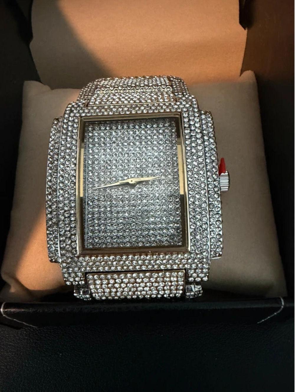 #600 42mm Iced Out Bling Chandelier Watch Silver Tone Rhinestone Statement Watch
